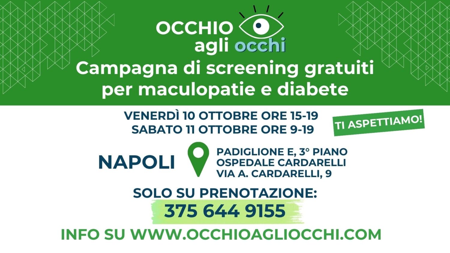 Occhio agli occhi arriva a Napoli: screening gratuiti per maculopatia e diabete al Cardarelli