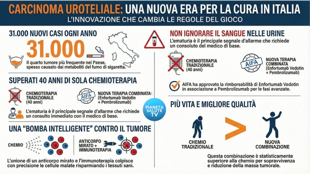 Il carcinoma uroteliale è la forma più comune di tumore alla vescica.